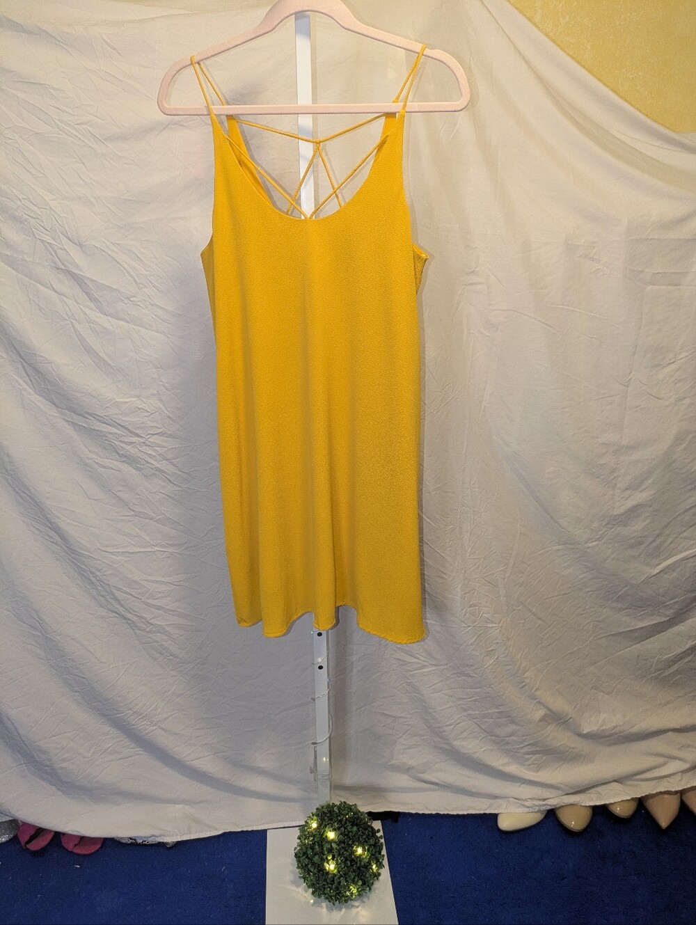 SHE + SKY Vibrant Mustard Yellow Cami Dress-Strappy Criss-Cross Open Back-Medium